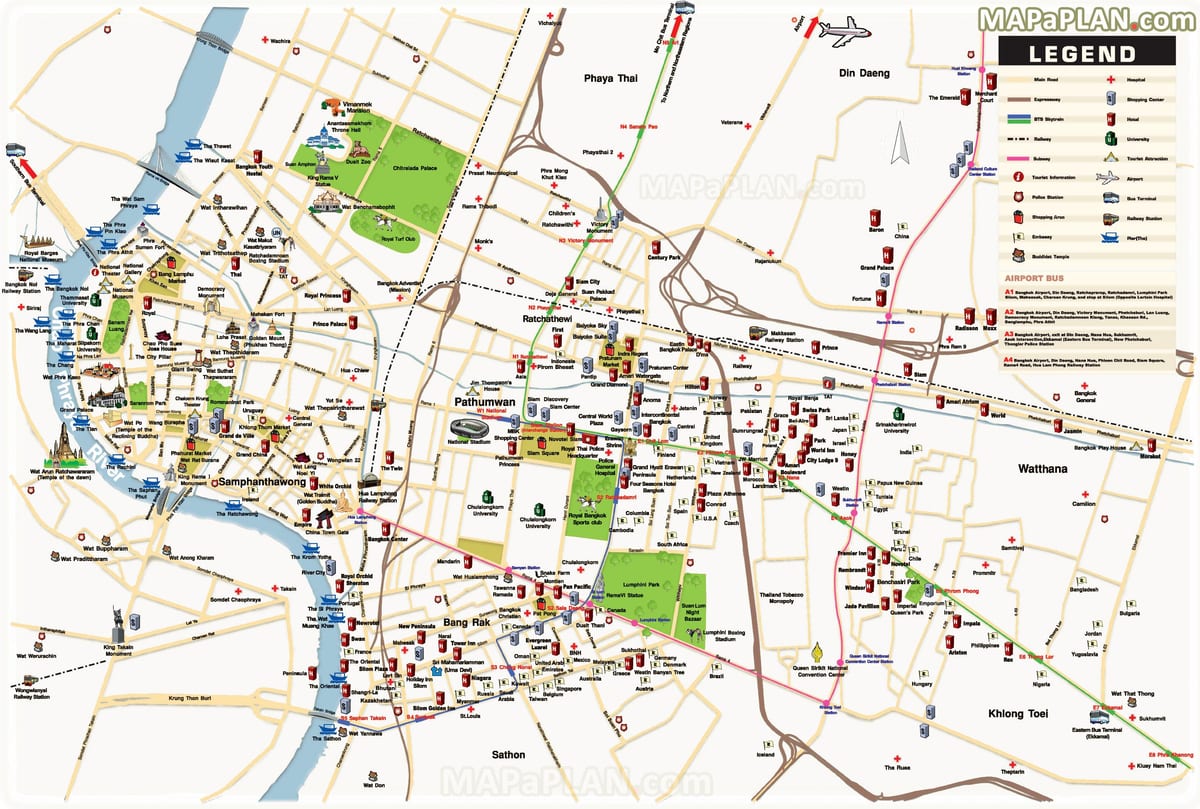 曼谷的主要景点的地图