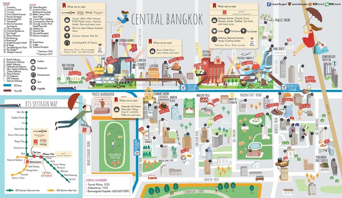曼谷的购物商场的地图