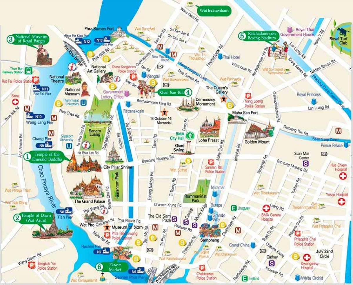 曼谷感兴趣的地方的地图