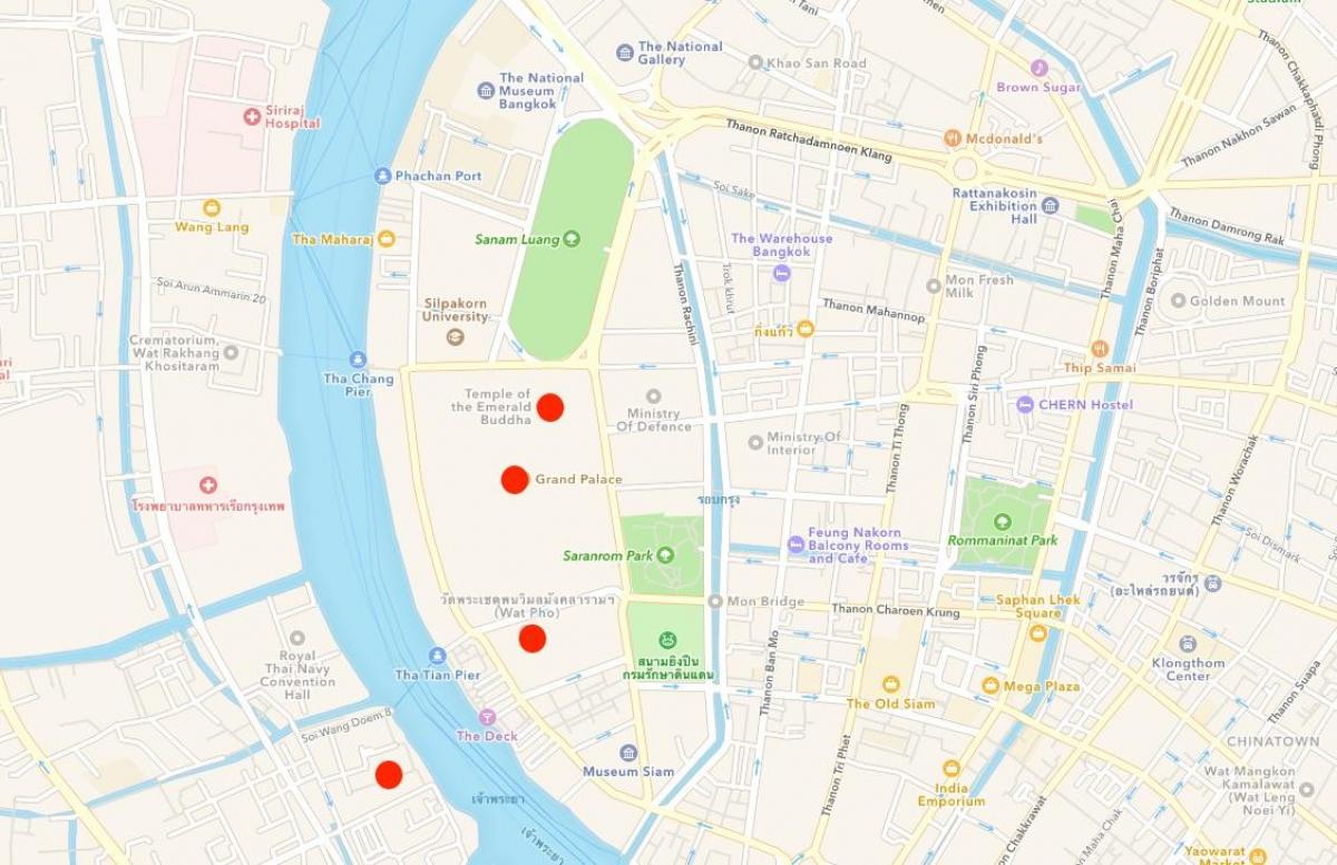 地图上的寺庙在曼谷