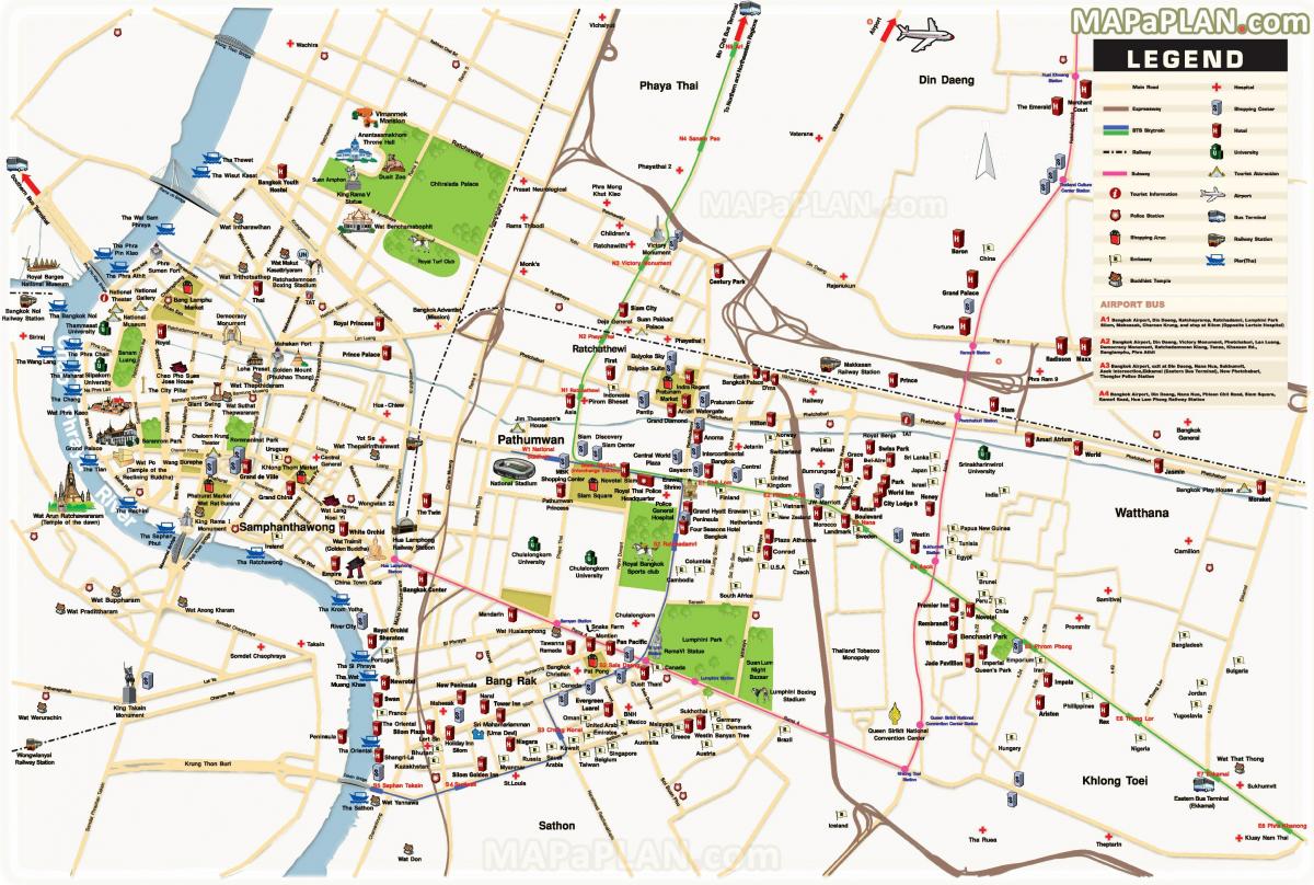 曼谷的主要景点的地图